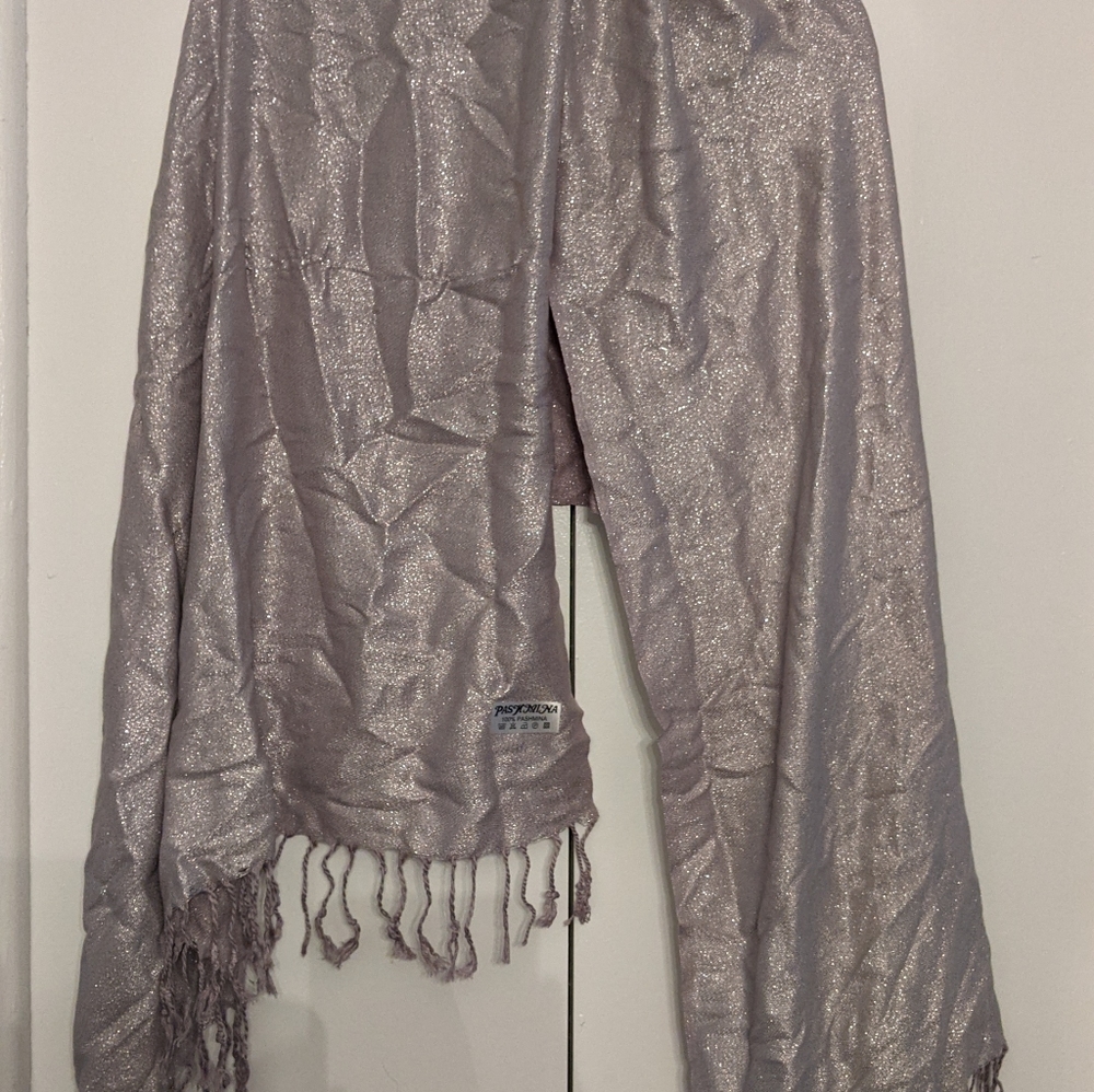 Silver sparkly shawl with tassels